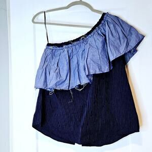 Kate Mchale Jensen KMJ One Shoulder Ruffle Top With Button Detail